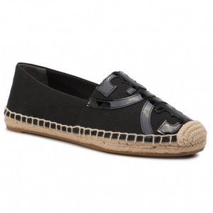 ❤️ NIB Tory Burch Poppy Espadrille Flat Black Black US 7 7.5 AUTHENTIC